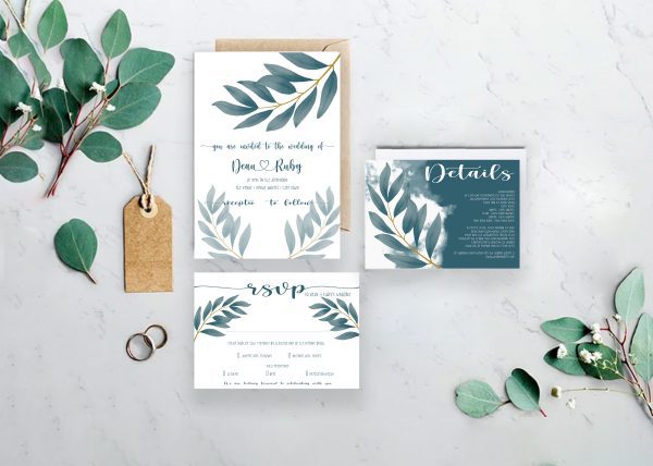 Teal Leaf Elegance Wedding Stationery Suite - Digital Download