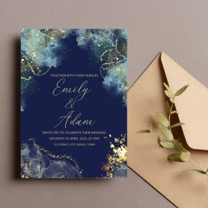 Blue and Gold Wedding Invitation Digital Download with Font