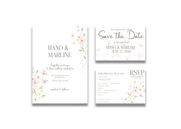 White Floral Wedding Invitation Digital Download with Font
