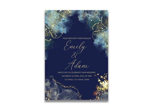 Blue and Gold Wedding Invitation Digital Download with Font