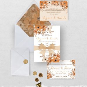 Orange Brown Summer Floral Wedding Invitation Suite - Digital Download