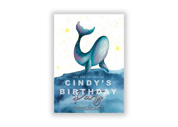 Watercolour Whale Theme Birthday Invitation