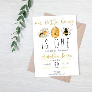 Our Little Honey is One Invitation - Digital Download with Honey Bee Design
