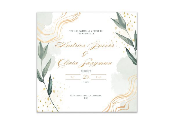 Pastel White and Green Wedding Invite